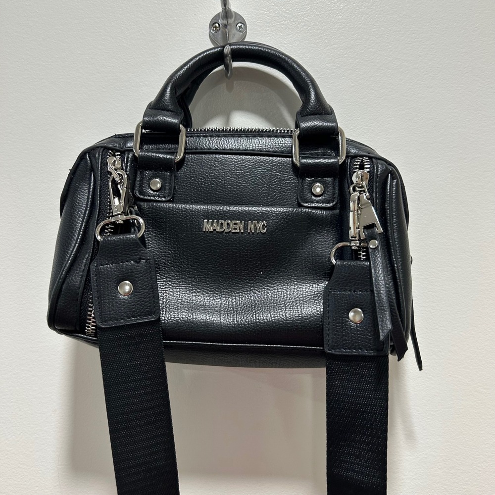 Madden NYC Black Mini Satchel Bag Top‎ Handle Crossbody Silver Hardware